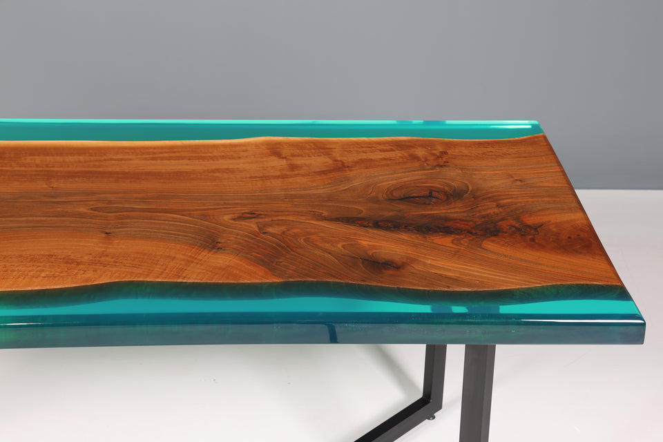 Seltener Epoxidharz Tisch Nussbaum Esszimmer Tisch grün Epoxy Esstisch massiv Holz Küchentisch