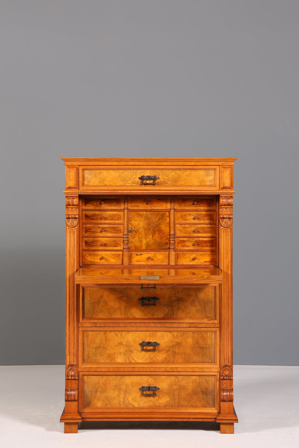 Wunderschöner Gründerzeit Sekretär Vertiko Nussbaum Highboard Louis Philippe Kommode um 1880