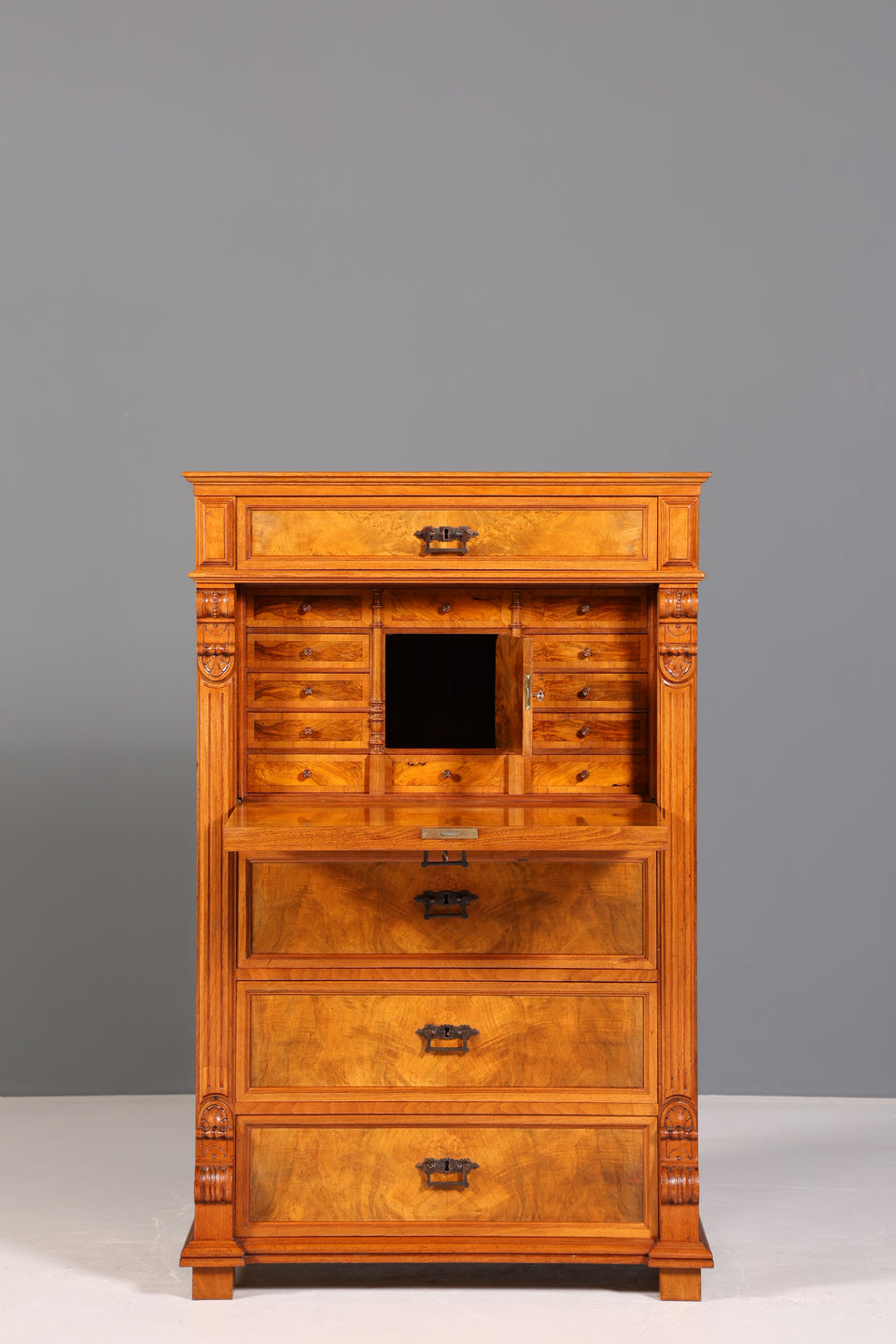 Wunderschöner Gründerzeit Sekretär Vertiko Nussbaum Highboard Louis Philippe Kommode um 1880