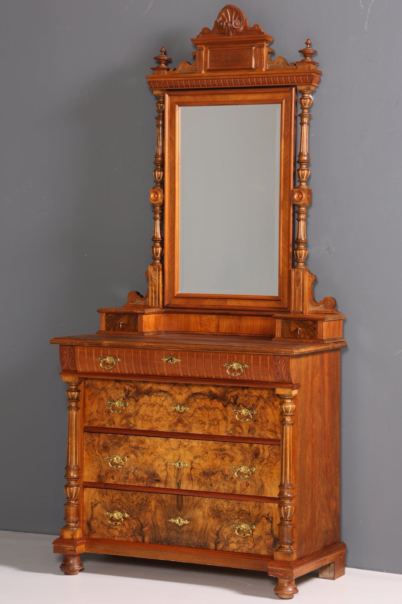 Edle Louis Philippe Kommode mit Spiegelaufsatz Gründerzeit Frisierkommode Holz Schrank Antik Flurschrank um 1880