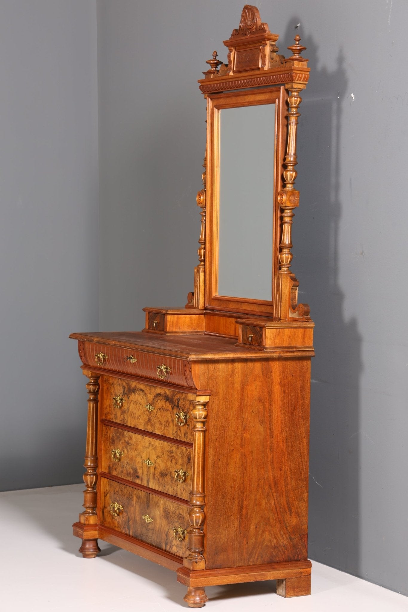 Edle Louis Philippe Kommode mit Spiegelaufsatz Gründerzeit Frisierkommode Holz Schrank Antik Flurschrank um 1880