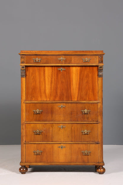 Stilvoller Gründerzeit Sekretär Vertiko Nussbaum Jugendstil Highboard Louis Philippe Kommode um 1880