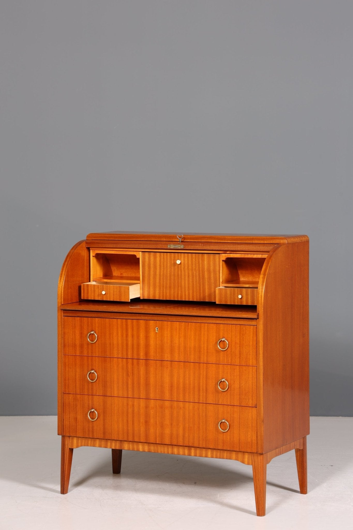 Stilvoller Mid Century Sekretär echt Holz Rollladen Schrank Kommode Schreibkommode 60s