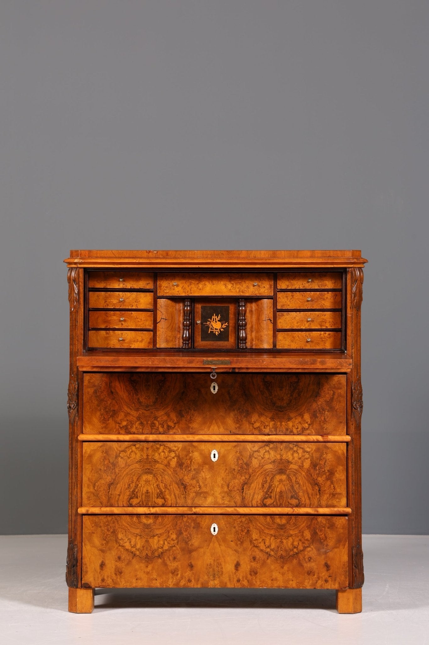 Dreamlike Louis Philippe Secretary Vertiko Wilhelminian style walnut chest of drawers around 1880