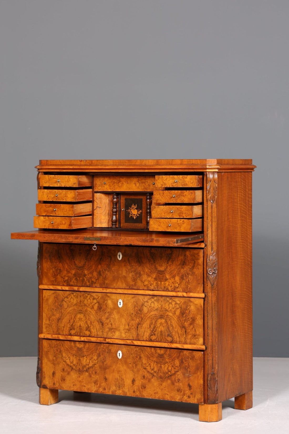 Dreamlike Louis Philippe Secretary Vertiko Wilhelminian style walnut chest of drawers around 1880