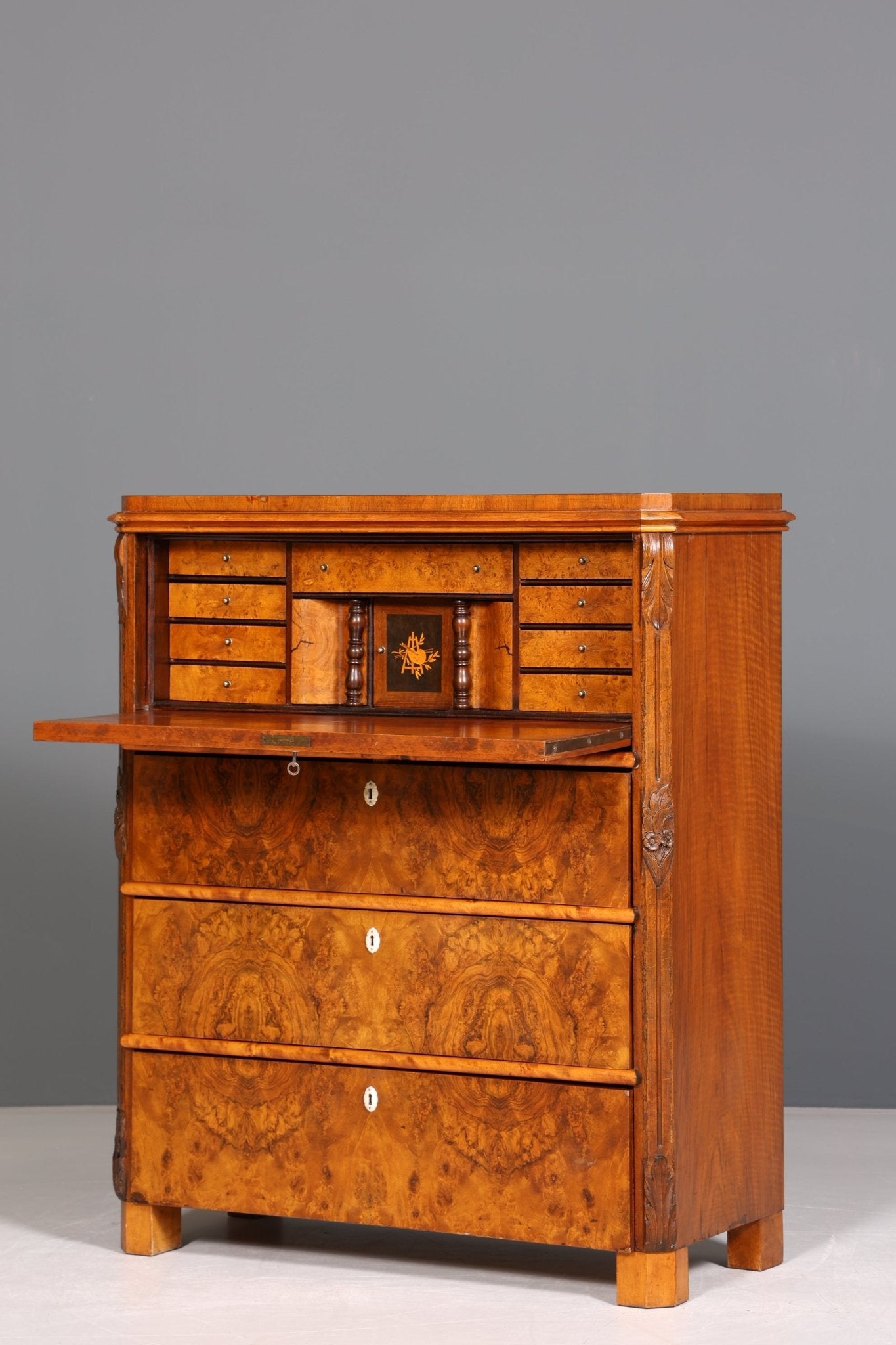 Dreamlike Louis Philippe Secretary Vertiko Wilhelminian style walnut chest of drawers around 1880