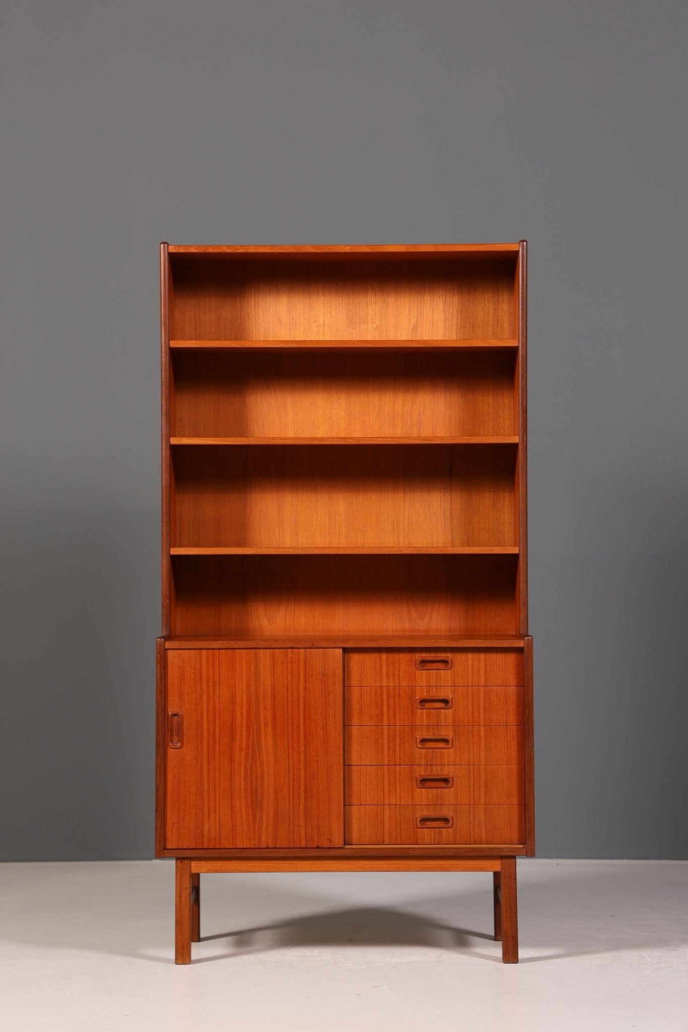 Fantastic Mid Century Shelf Sliding Door Bookcase Teak Wood Chest of Drawers 60s