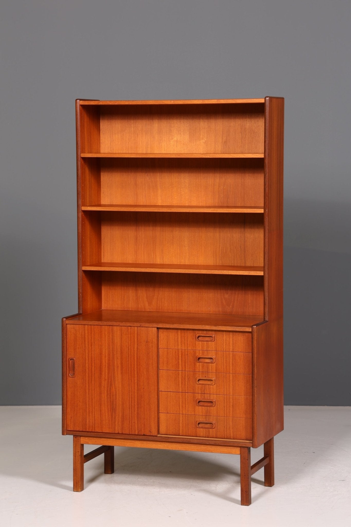 Fantastic Mid Century Shelf Sliding Door Bookcase Teak Wood Chest of Drawers 60s