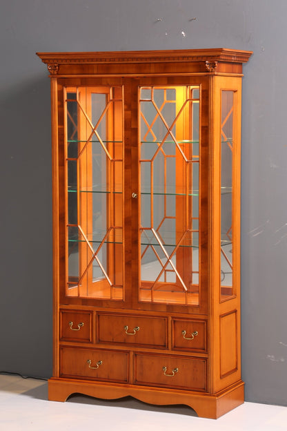 Beautiful English Display Cabinet Yew Bookcase Buffet Antique Style Glass Display Cabinet