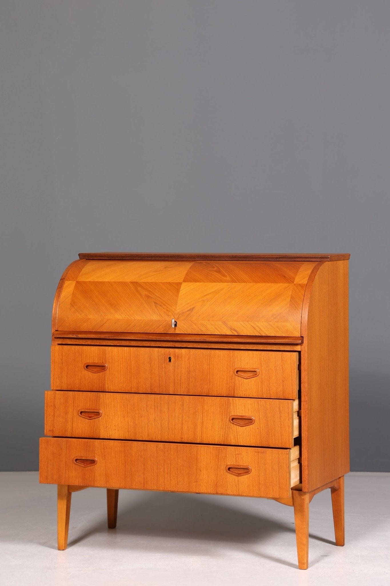 Wunderschöner Mid Century Rollladen Sekretär Danish Design Teak Holz Schreibkommode 60er Jahre