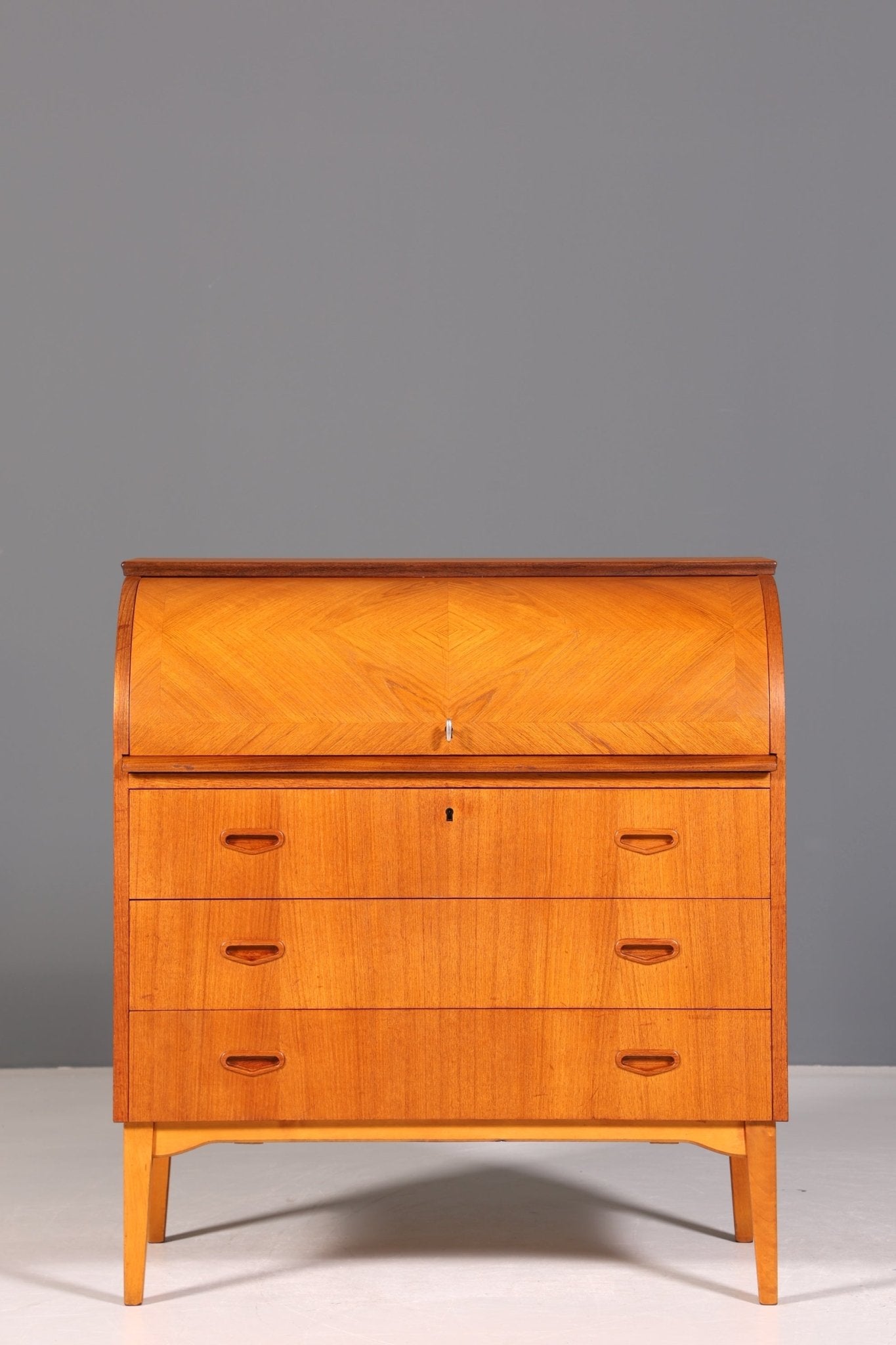 Beautiful Mid Century roller shutter secretary Danish design teak wood writing desk 60s