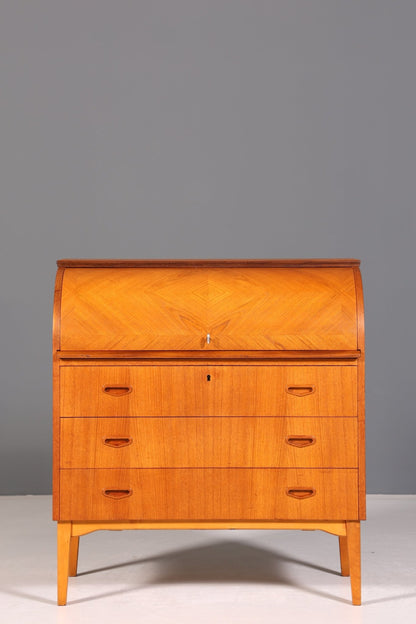 Beautiful Mid Century roller shutter secretary Danish design teak wood writing desk 60s