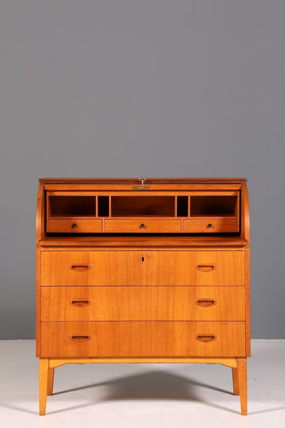 Beautiful Mid Century roller shutter secretary Danish design teak wood writing desk 60s