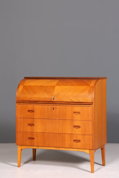 Wunderschöner Mid Century Rollladen Sekretär Danish Design Teak Holz Schreibkommode 60er Jahre