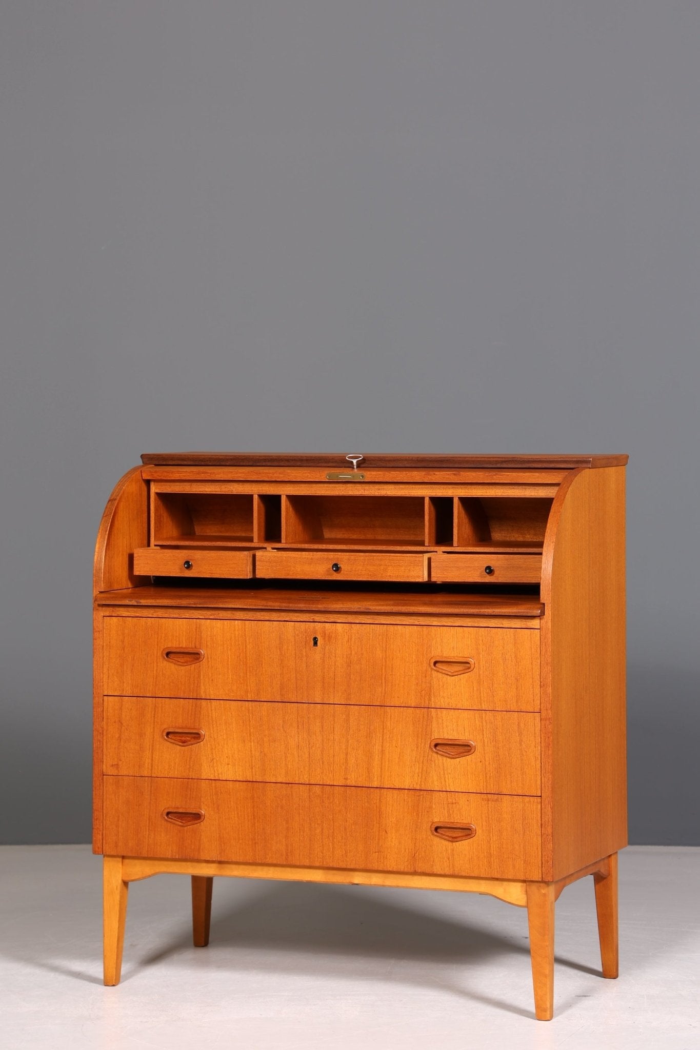 Wunderschöner Mid Century Rollladen Sekretär Danish Design Teak Holz Schreibkommode 60er Jahre