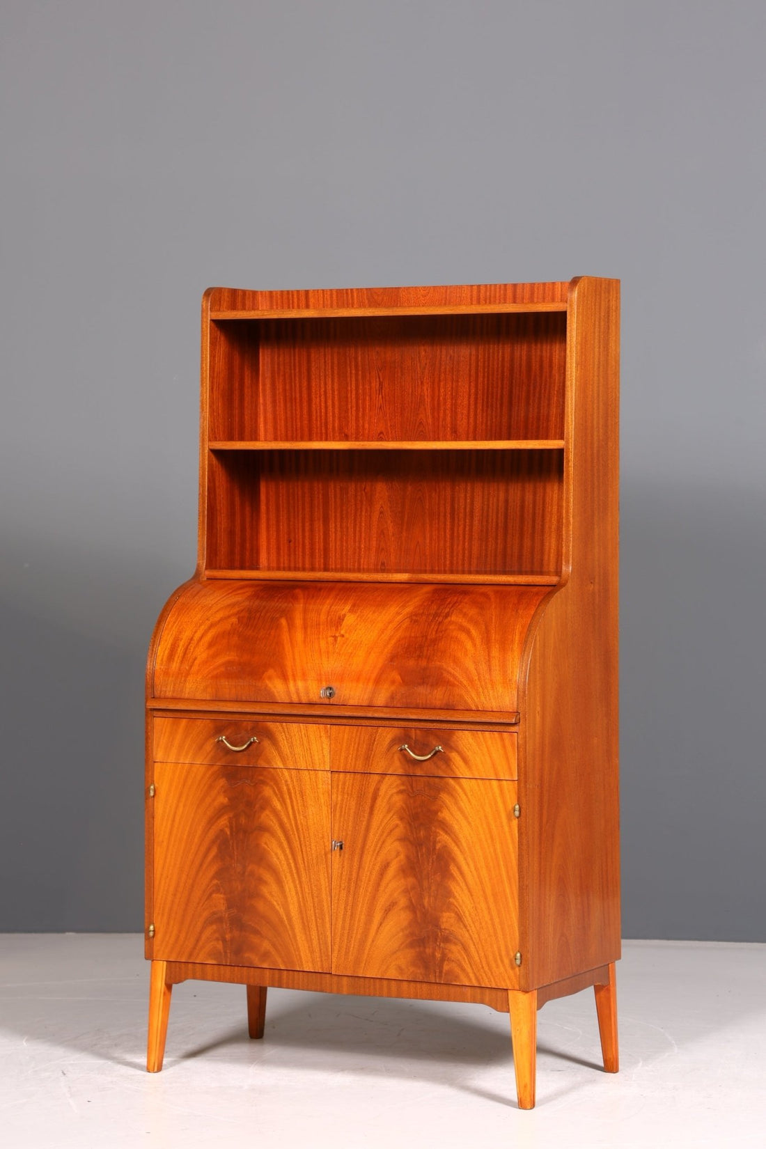 Wunderschöner Mid Century Rollladen Sekretär echt Holz Mahagoni Aufsatz Schrank Office Regal Kommode Bücherregal 60er Jahre