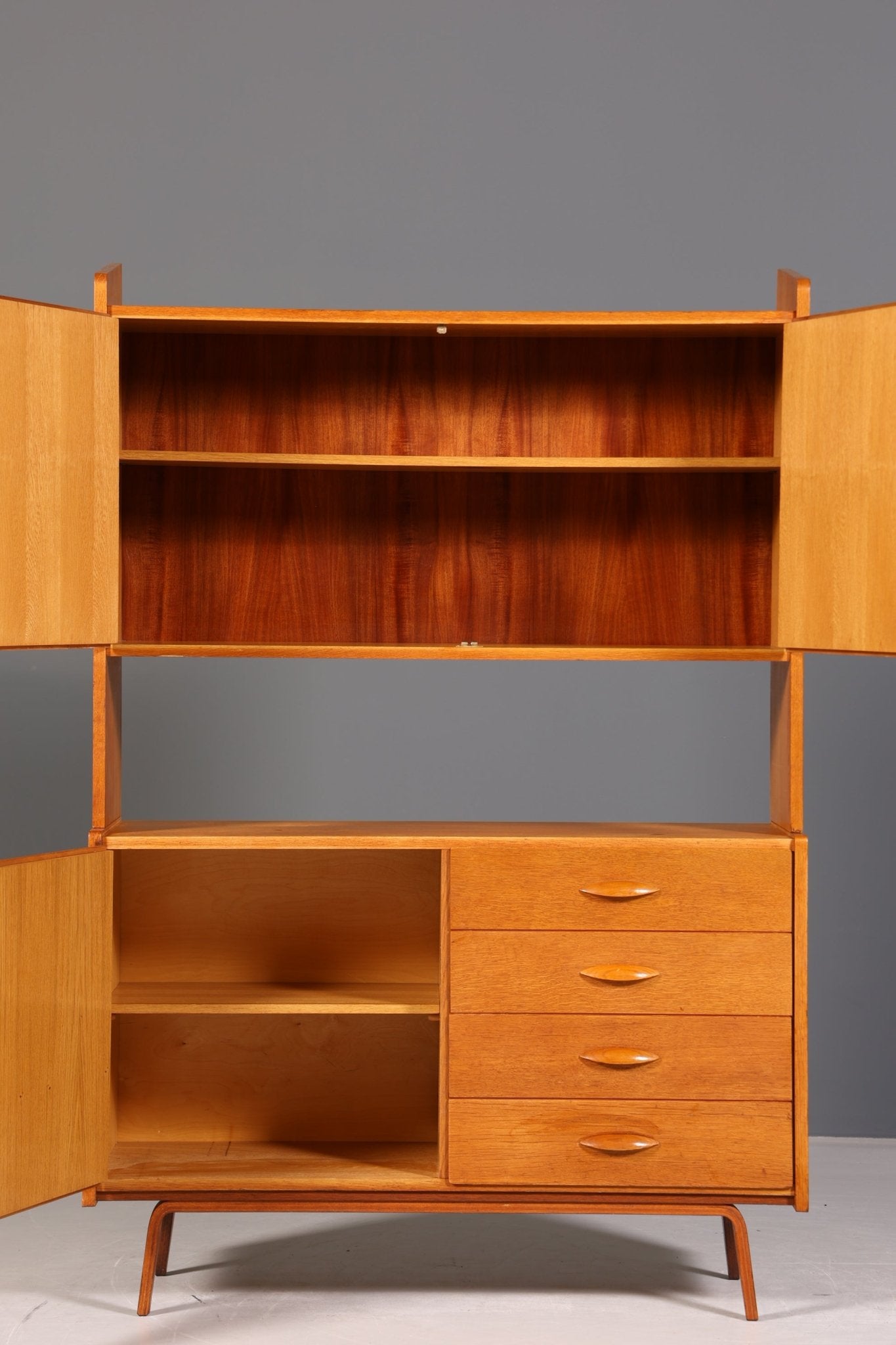 Wunderschöner Mid Century Schrank Bücherregal Vintage Regal Highboard Holz Bookshelf VEB