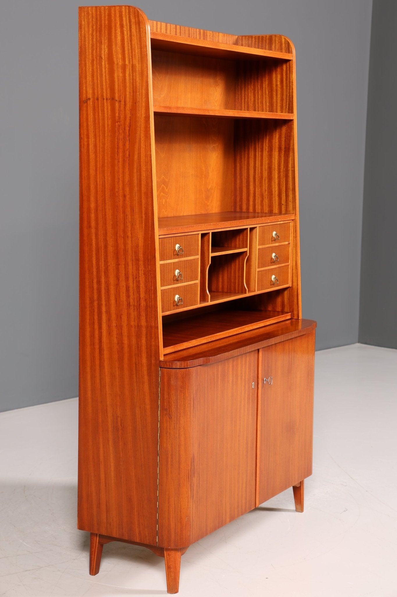 Beautiful Mid Century Cabinet Retro Secretary Bookcase Vintage Highboard Wooden Shelf 60s