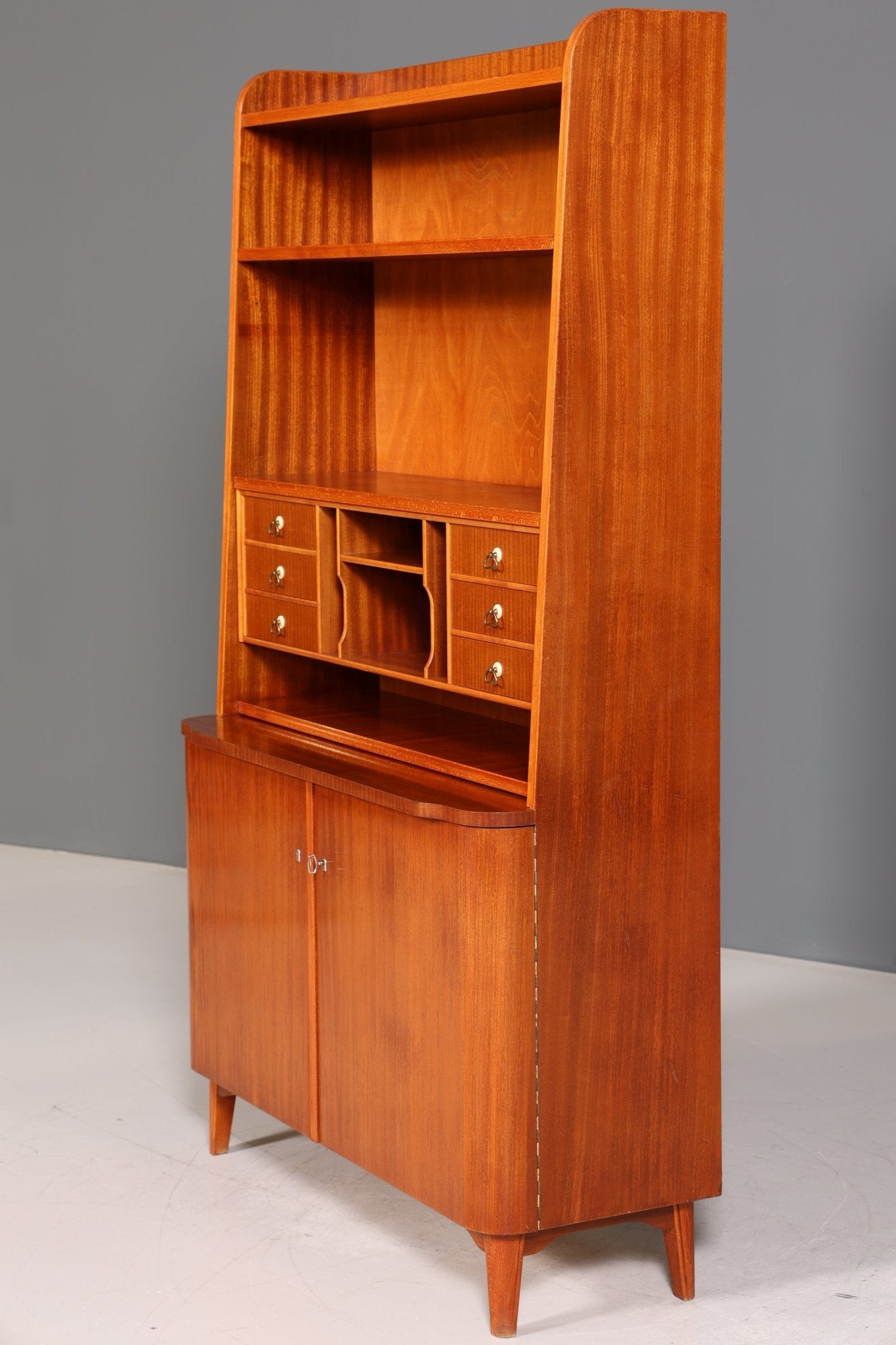 Beautiful Mid Century Cabinet Retro Secretary Bookcase Vintage Highboard Wooden Shelf 60s