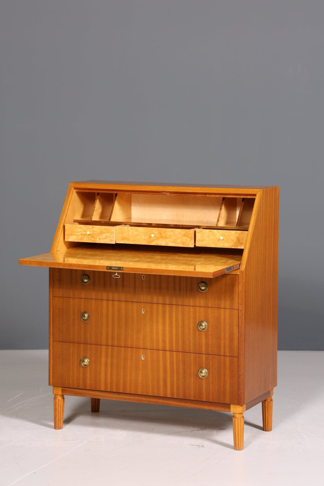 Beautiful Mid Century Secretary Office Chest of Drawers Real Wood Writing Desk